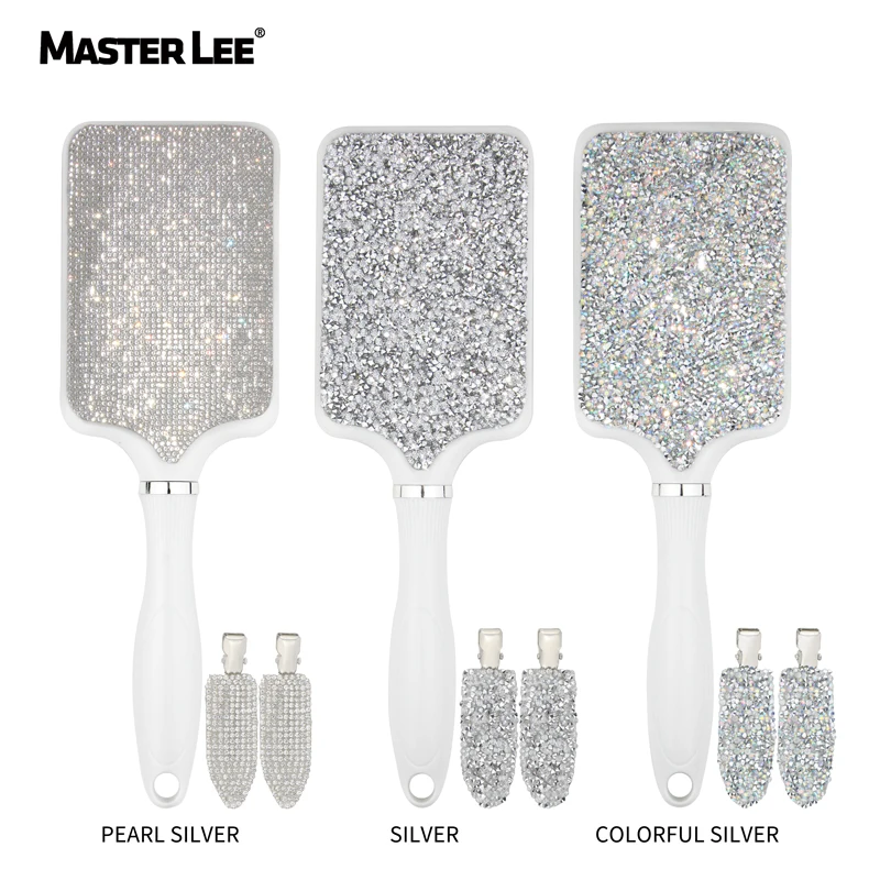 

Masterlee new product bling bling diamond paddle massage comb detangler hair brush with clips