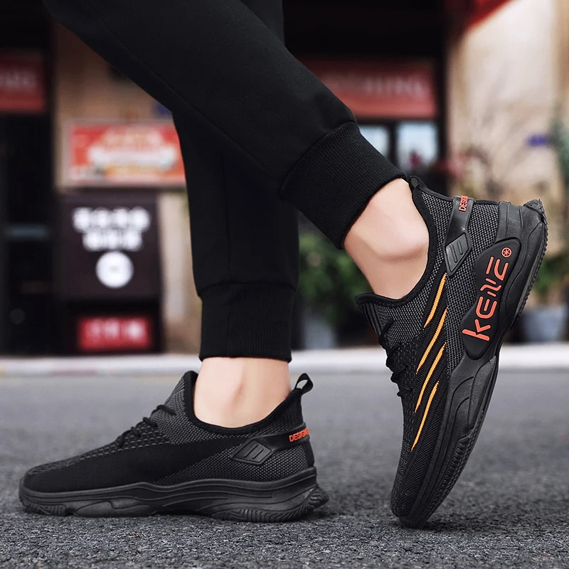 

21-513 Casual Gym Lace Up Non-Slip Skateboarding Man Running Shoes, Black