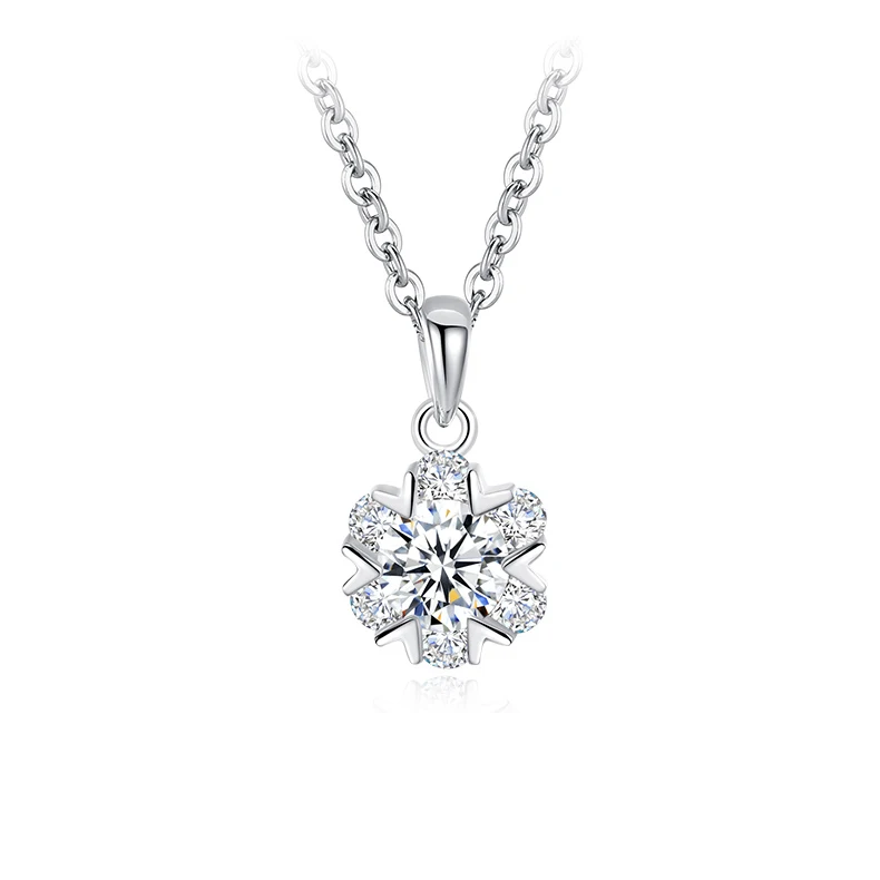 

tiny platinum plated heart snow flower 925 sterling silver cubic zirconia diamond snowflake pendant necklace