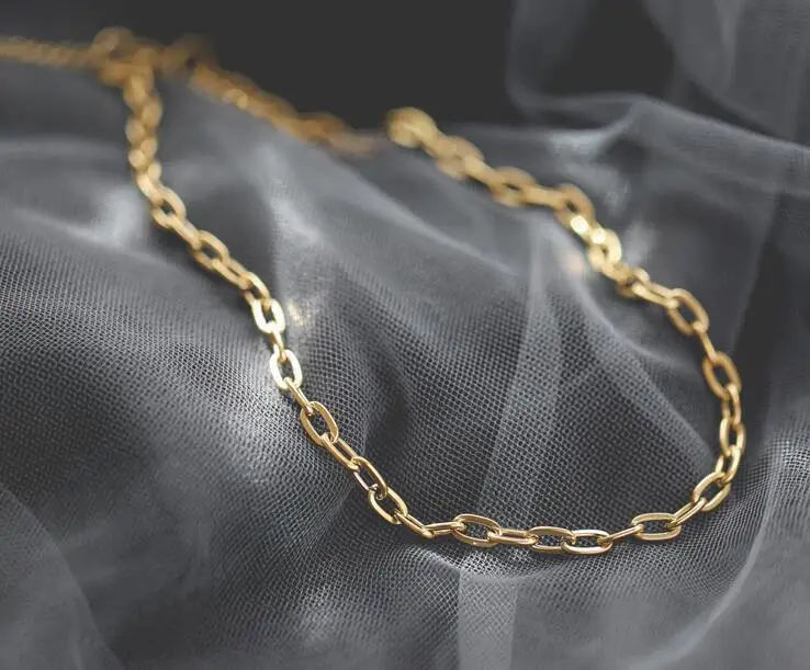

American Popular 18k Gold Long Link Chain Choker Necklace Stainless Steel Link Chain Necklace, Silver