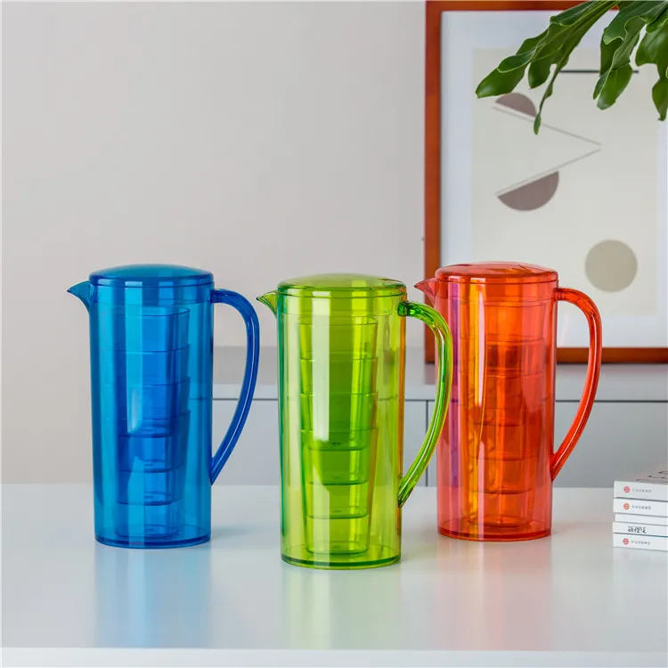 

Factory direct sales home goods drinkware plastic water pitchers / large water jug with 4 cups, Crystal green, crystal blue, crystal red