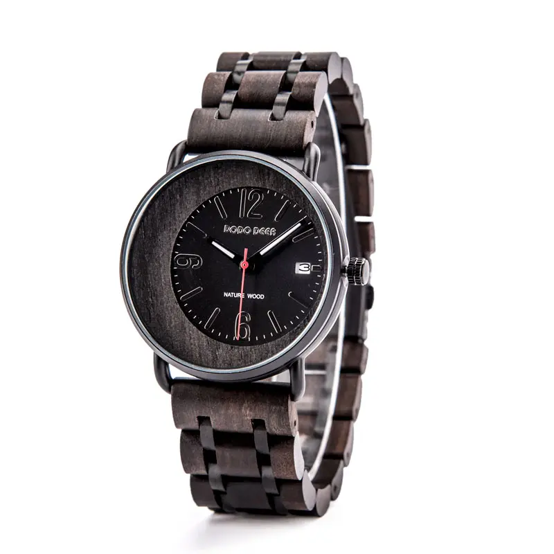

2020 alibaba hot products DODO DEER Cool Stainless steel Military Watches Black Wood Watch in wooden gift box