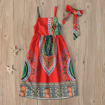 

F10912A Africa style Bohemian style Sleeveless halter dress for kids, As picture