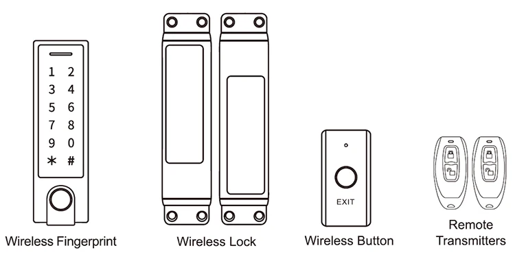 WS2 Metal Wireless Fingerprint Keypad+ Wireless Bolt Lock + Wireless Exit Button IP68 DIY Fingerprint Lock Kits for office us