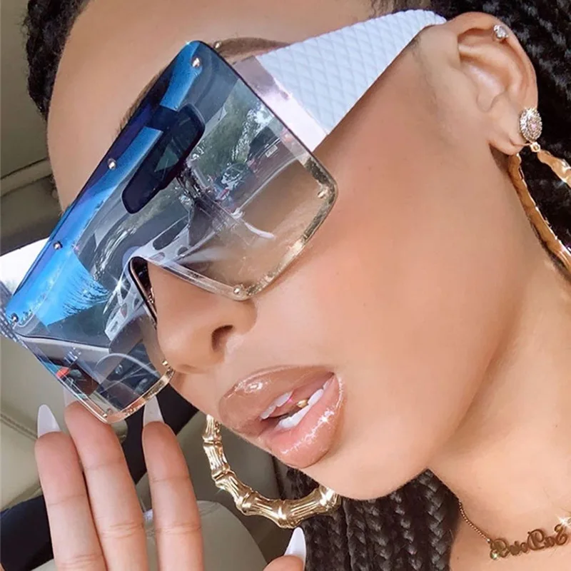 

2021 new brand design big black rimless women sunglass metal square oversized fashion sunglasses men