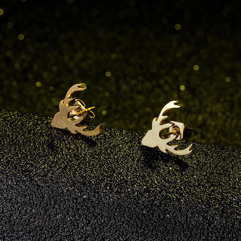 

Newest Arrival 316L Stainless Steel Geometric Deer Stud Earrings 18K Gold Plated Titanium Steel Reindeer Animal Earrings