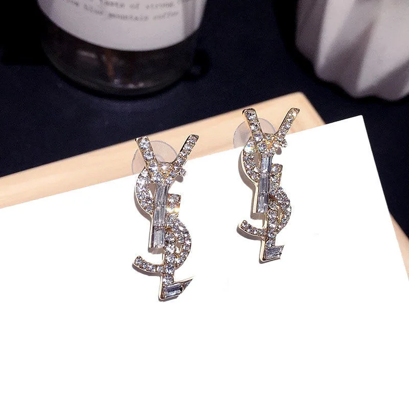 

C&J 3 Styles Vintage 18K Gold Plated Bling Crystal Rhinestone Initial Letter Drop Earrings For Party