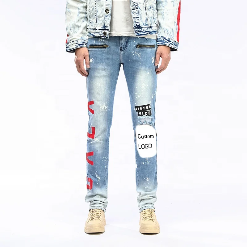 

Factory Custom High Quality Fashion Wholesale Man Jeans Skinny Jeans Custom Print Patch Denim