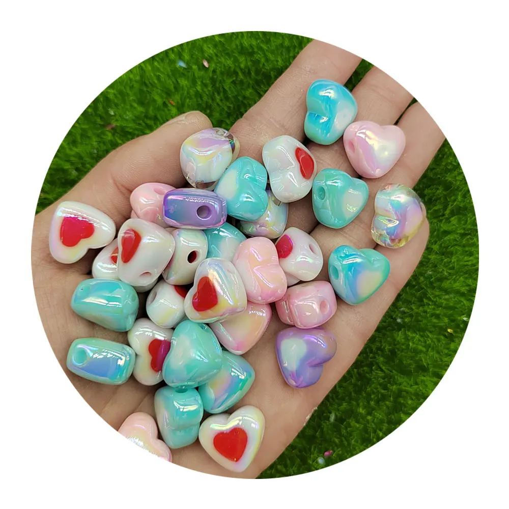 

100Pcs/Lot 17mm AB Colour Love Heart Shape Acrylic Beads Loose Spacer Beads for Jewelry DIY Bracelets Necklace
