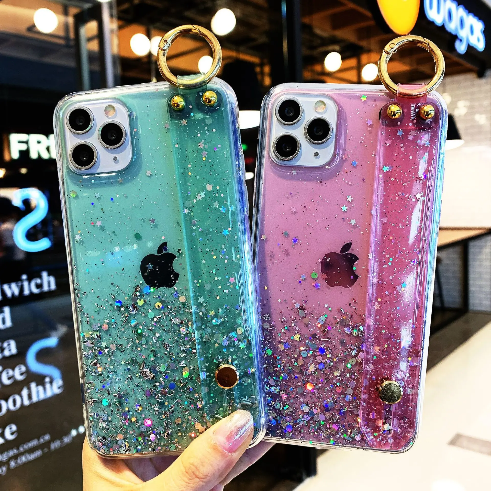 

Epoxy Luxury Glitter Bling Wristband Cell Phone Case For Iphone 12 11 Pro Max X XR XS MAX 6 7 8, Multi