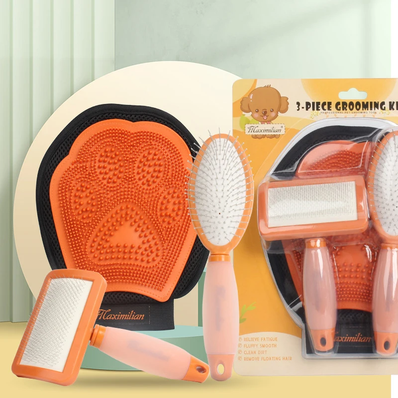 

Wholesale Pet Supplies TPR Pet Bathing Massaging Glove Dog Needle Comb 3 In 1 Pet Grooming Kit, Customized