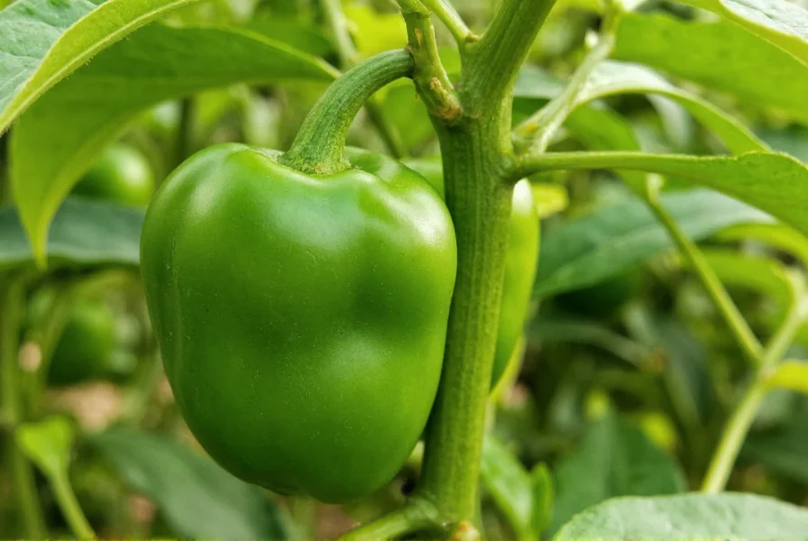 Close-up view of fresh green serano peppers on plant showing their upright growth pattern and smooth skin