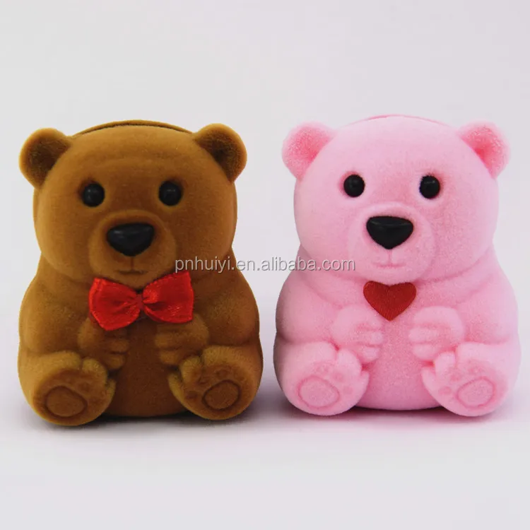 

Cartoon shaped jewelry ring necklace earring box Cute teddy bear velvet box, Brown