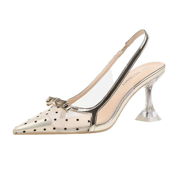
Korean version of the pointy point high heels bow transparent sandals cat and web celebrity ladies shoes  (1600127098691)