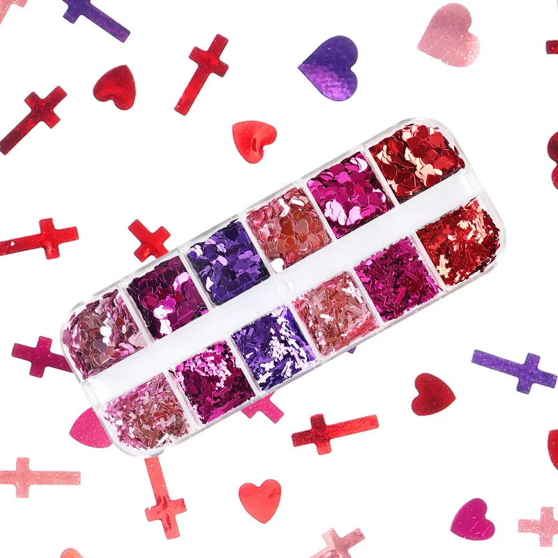 

New Fashion Colorful Sweet Love Heart Colors Laser Shiny Nail Art Ornament Sequins for Woman Valentines Day