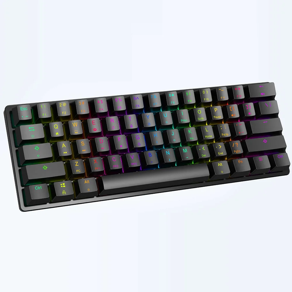 

wholesale factory supply MK21 wired type C 61 keys RGB 60% gaming mechanical keyboard, Black white