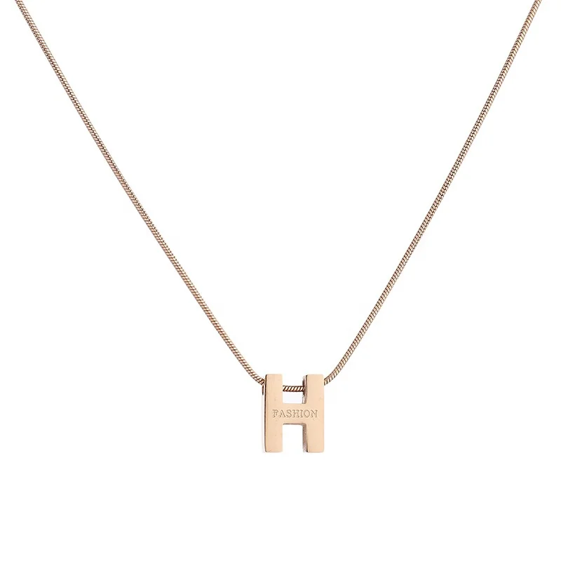 

Latest new design Stainless Steel Jewelry Gold Pendant Personalized Gold Sideways Initial 18K gold H letter pendant Necklace