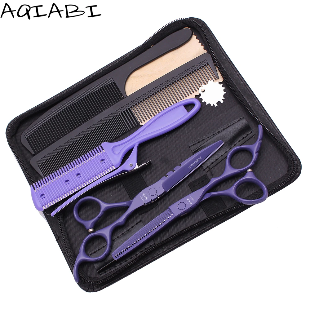 

Scissors Hair Professional 5.5" 6'' AQIABI 440C Purple Cutting Scissors Thinning Shears Barber Scissors Set A1010