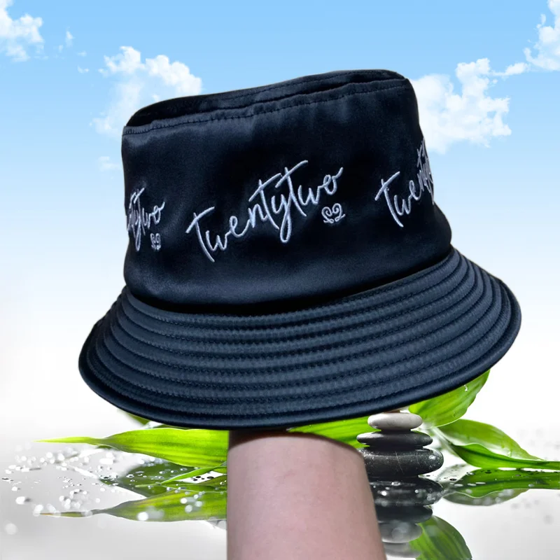 

100% cotton custom bucket hat embroidery logo custom digital printing sun visor satin bucket hat