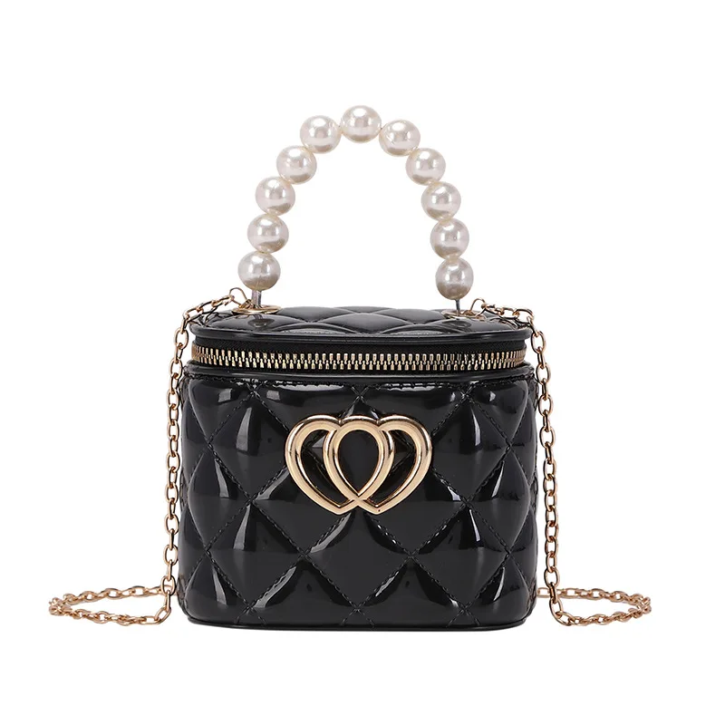 

2021 New Arrival INS Popular Diamond Lattice Design Gold Chain Black Mini Suitcase Crossbody Bag, As photo show