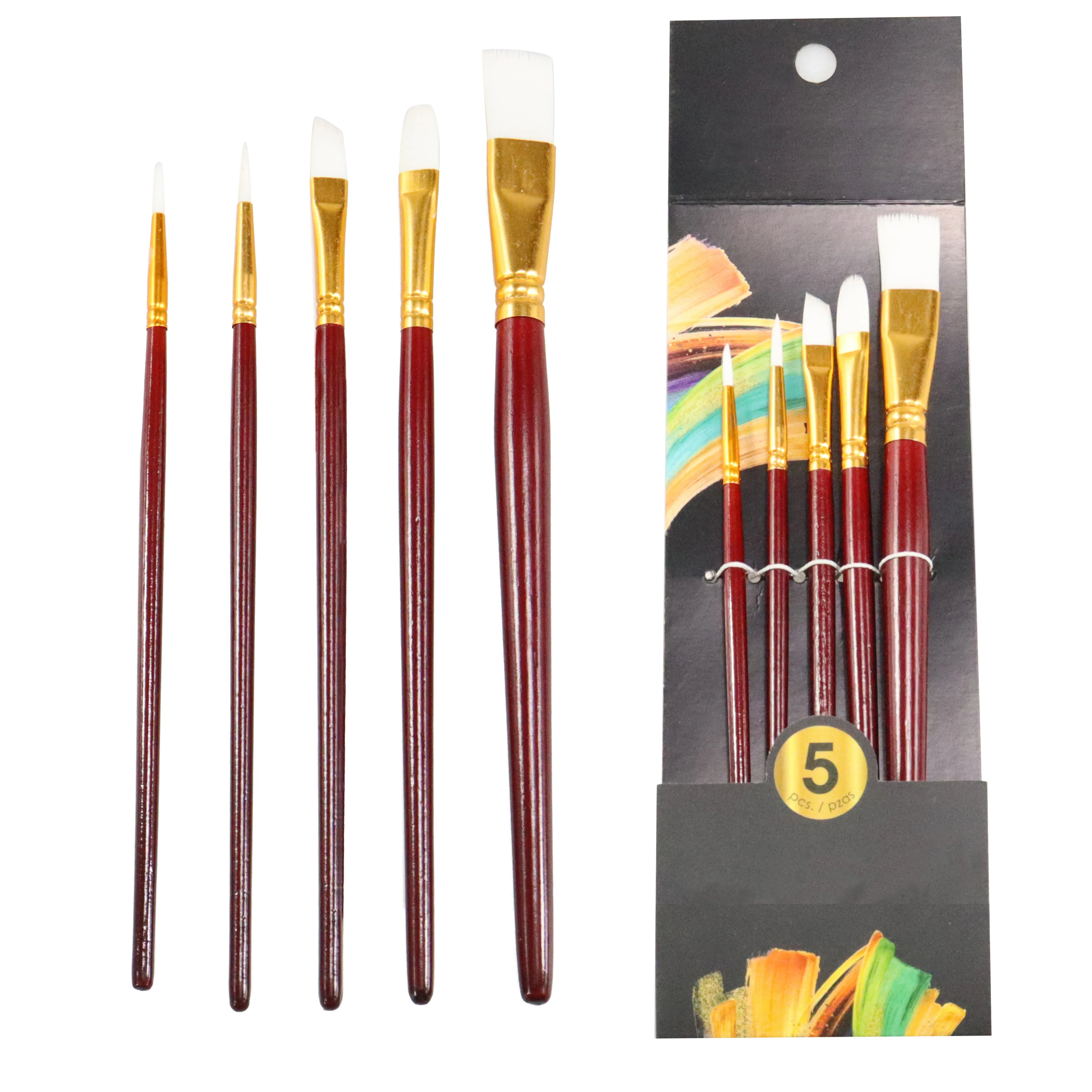 

5PCS Red wood Pole Nylon brush Artist must-have acrylic paint Watercolor oil painting brush