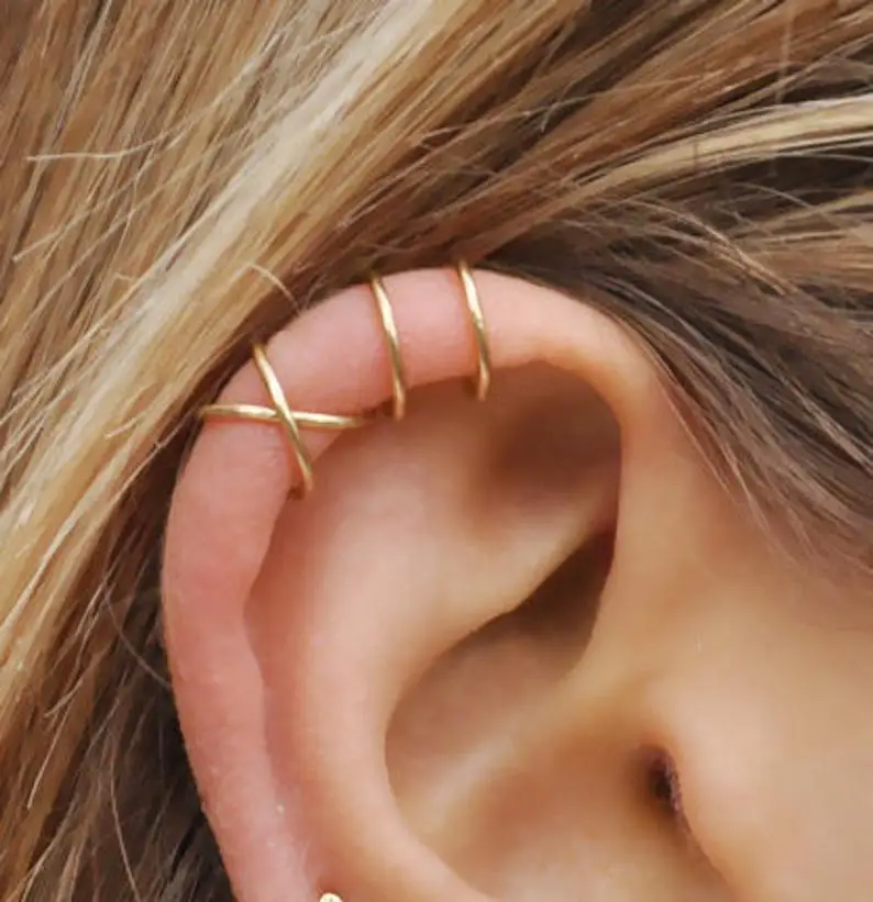 

925 Sterling Silver Simple Double Line Ear Cuffs X Cross Wire Ear Cuff Gold Modern Minimal Gifts Cartilage Earring