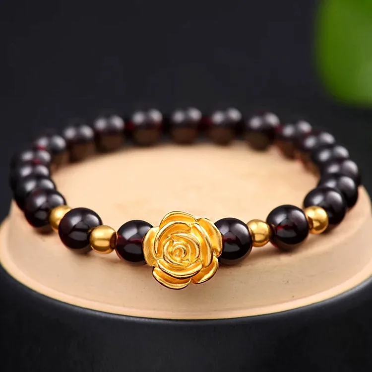 

Rose Flower BraceletGold Plated Agate Bead Bracelet Exquisite Jewelry Gold Lady Jewelry