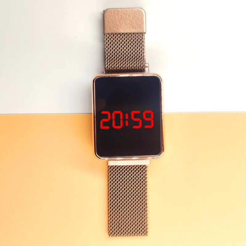 

Alloy Square Magnet LED Watch Fashion Student Sports and Leisure Glass Mirror Electronic Watch