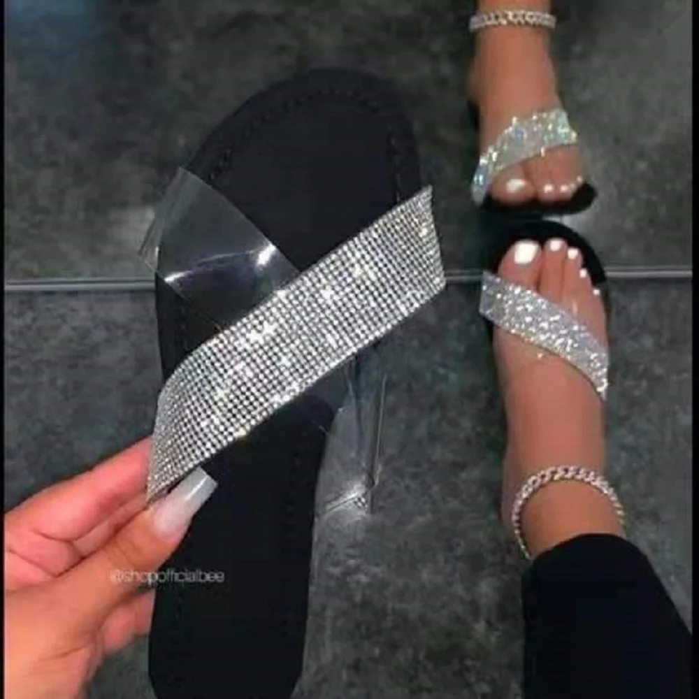

2021 Summer Women's Sandals Outdoor Footwear Slides Casual Ladies Slippers Platform Rhinestone Jelly Flat New Fashion Wedge Shoe