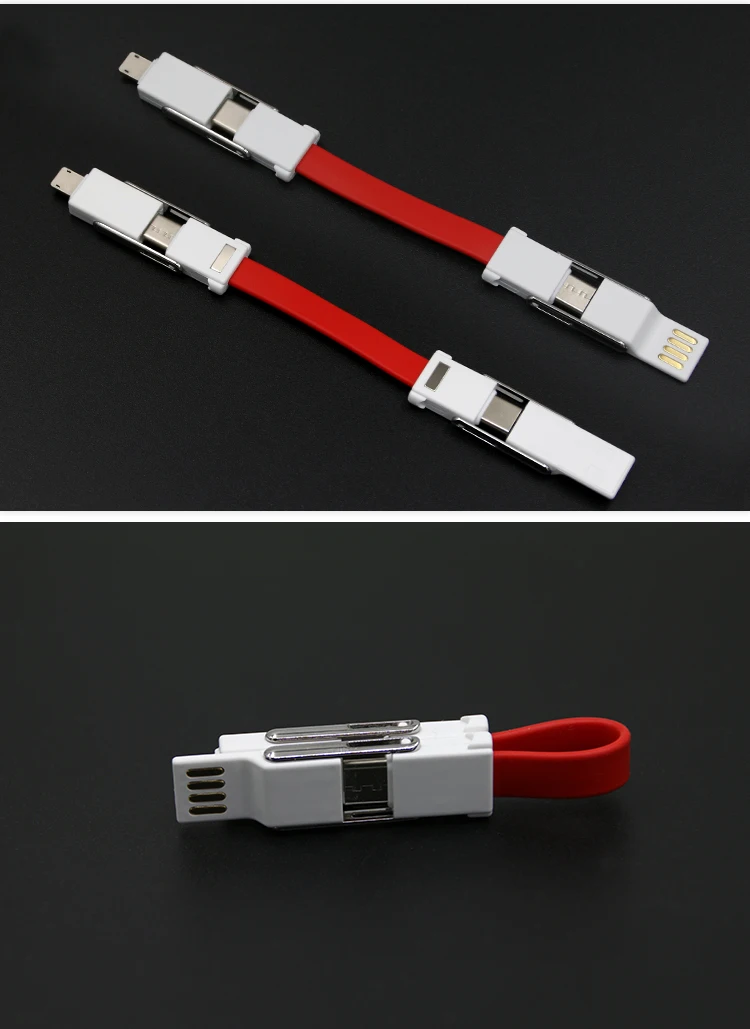 Portable Short 4 in 1 Magnetic Keychain USB Charging Cable for Android Micro USB, iPhone and USB-C - ANKUX.COM
