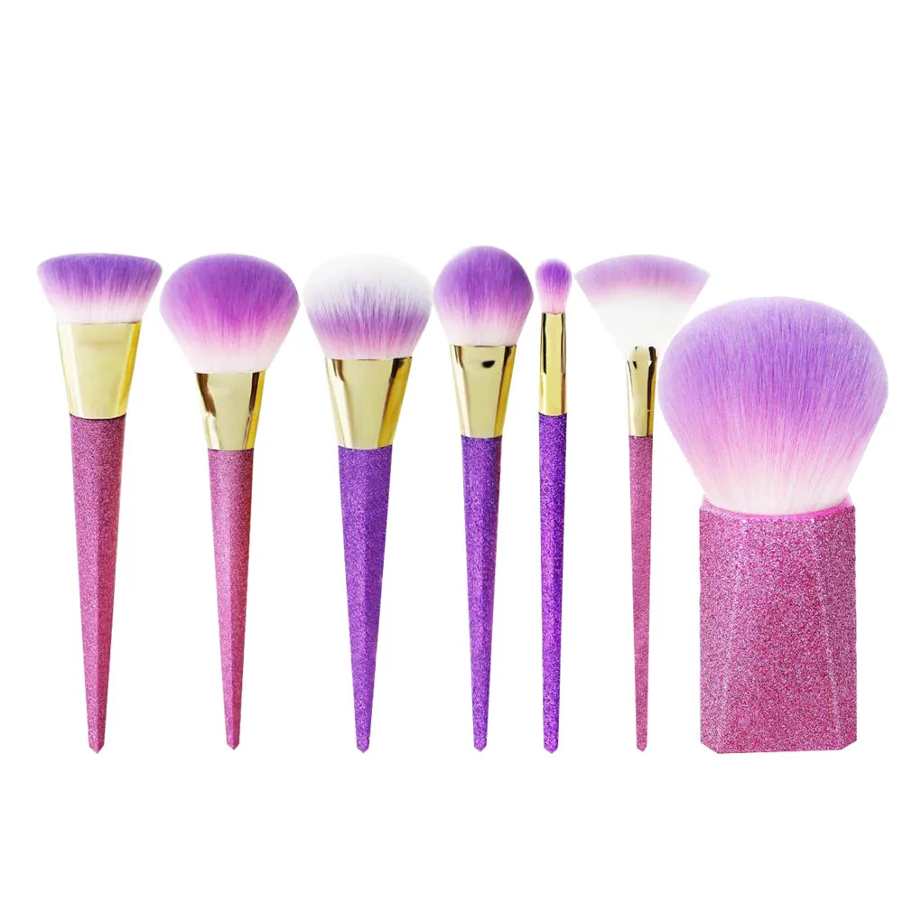 

7pcs Purple Frosted Makeup Brushes Set Professional Scatter Brush/Powder Brush Gradient Color Cosmetics Beauty Tools, Purple gradient