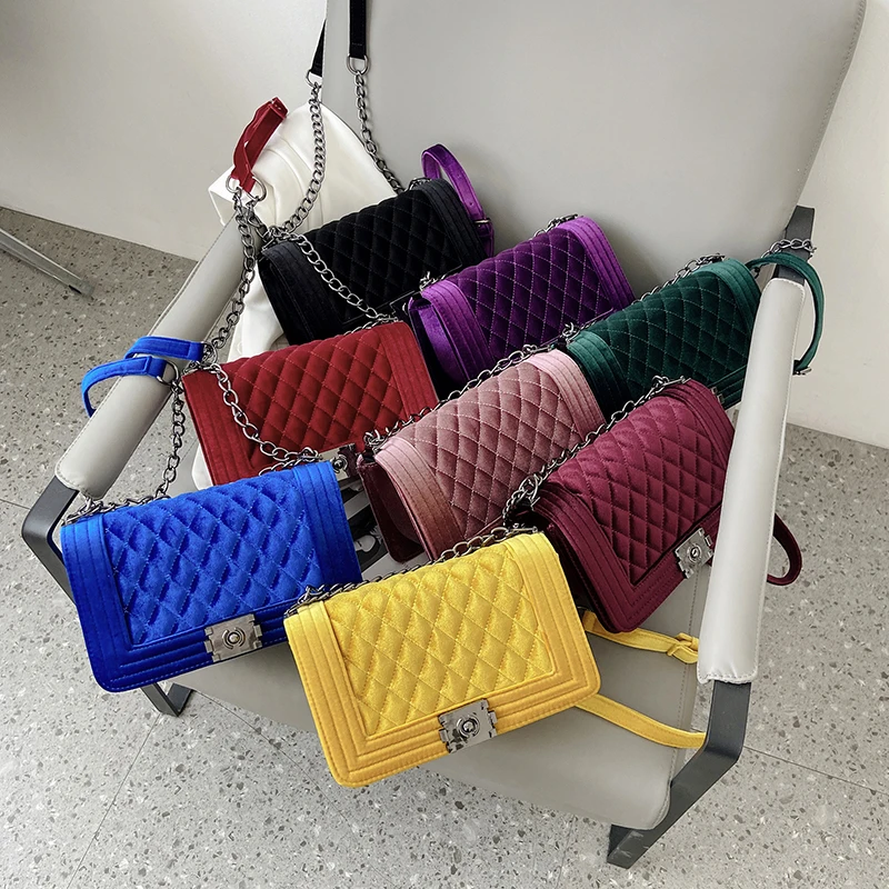 

Hot Sale Luxury Crossbody Shoulder Large Capactity Colorful Women bolsa Handbag Velvet Messenger Party Time with Chain Strap, 8 colors