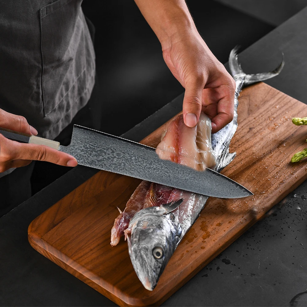 大马士革钢vg10厨师刀gyuto烹饪工具遇见切肉刀日本厨房刀套乌木手柄
