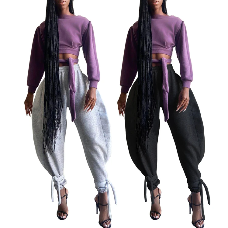

W8463 Wide leg pants womens sweat pants nightclub straps casual