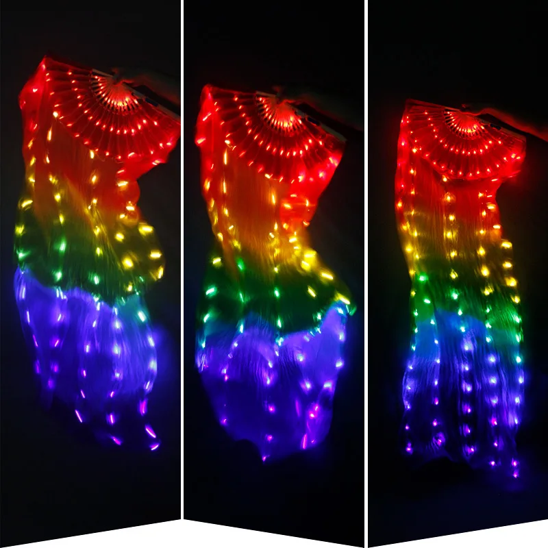 

Festival Carnival USB Performance Show Props 1.8m Colorful Belly Dance LED Silk Fan Veil, White,multicolor
