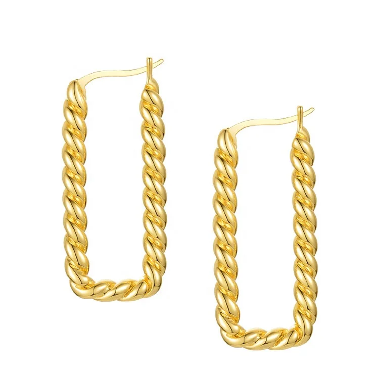 

Fashion 18K Gold Plated Brass Jewelry U Shape Twists Hoop Earrings For Women Party Punk Earrings E201168