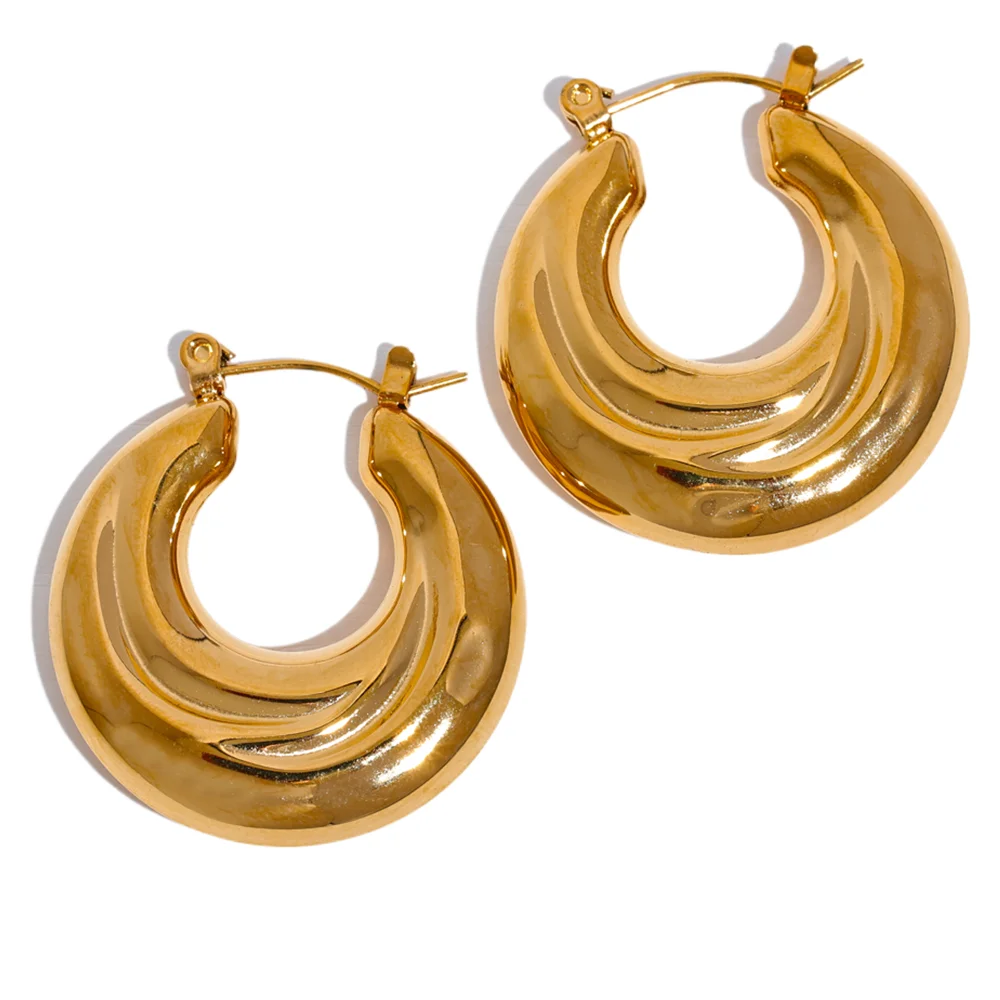 

JINYOU 2036 Stainless Steel 316l Round Chunky Metal Hollow Hoop Earrings 2023 Women Anti Allergic Gold Waterproof Jewelry Gift