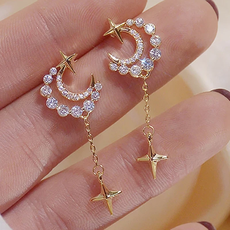 

Oorbellen Oem Customized 2022 New Style Korean Trendy Long Drop Dangle Cubic Zircon Ladies Moon Star Women Stud Earring