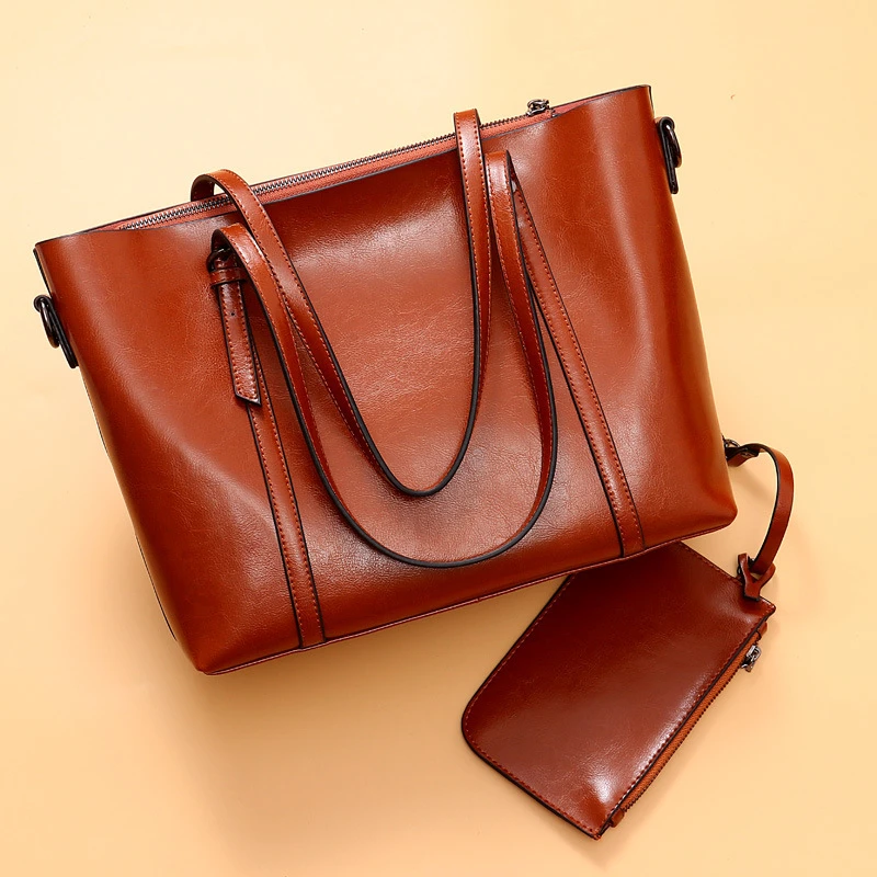 

2022 Fashion Design Genuine Leather Ladies Large Capacity Tote Handbags Luxury Women Shoulder Bag With Coin Purse