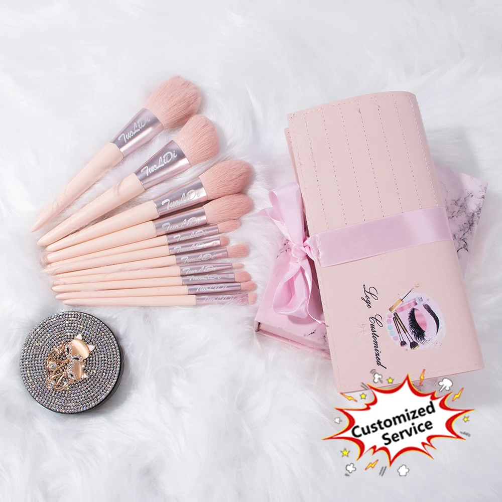 

2021 High fashion OEM ODM Low MOQ 11 pcs pink pink custom logo makeup brushes set