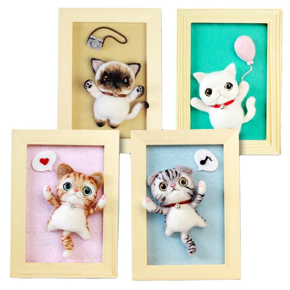 

Wool Felting DIY Kits Needle Felt Handicraft Making Supplies Set Photo Frame Optional Lovely Adorable Cat