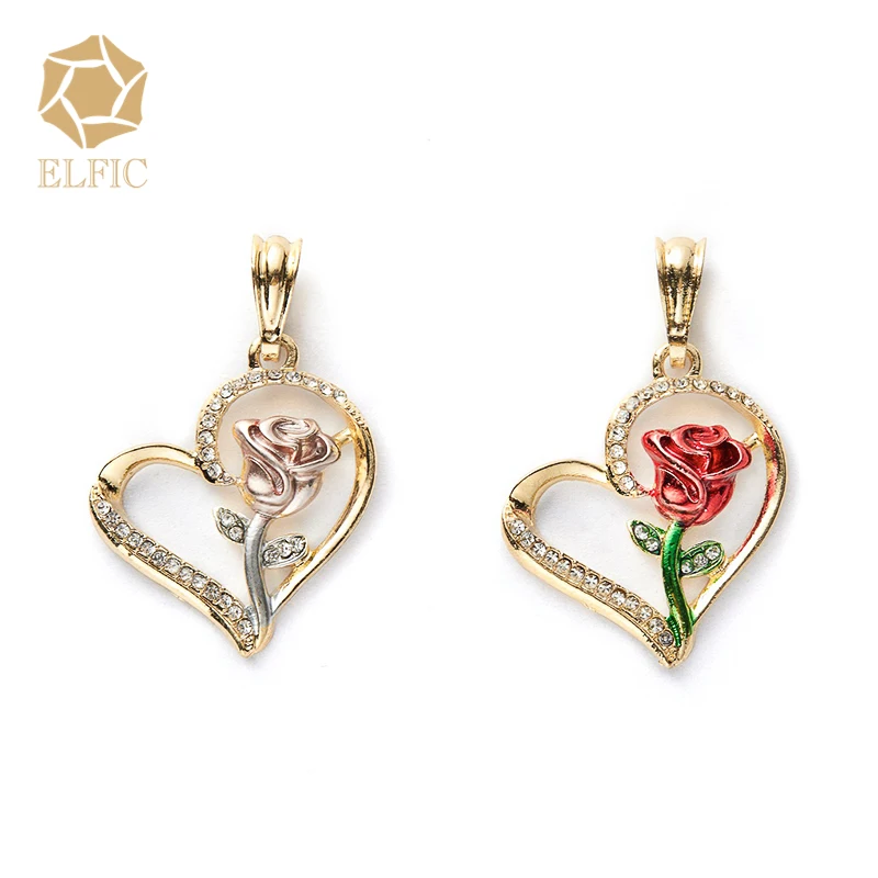 

Elfic 18k heart Rose jewelry pendant charm alloy fashion women's gift Necklace