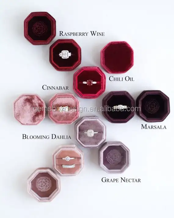 

Proposal Engagement Personalized Gift Octagon Burgundy Double or Single Vintage Ring Box, Pantone,cmyk