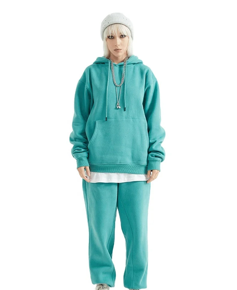 

Autumn winter 2021 Winter unisex solid color fleece and thick velvet foot casual Hoodies sets