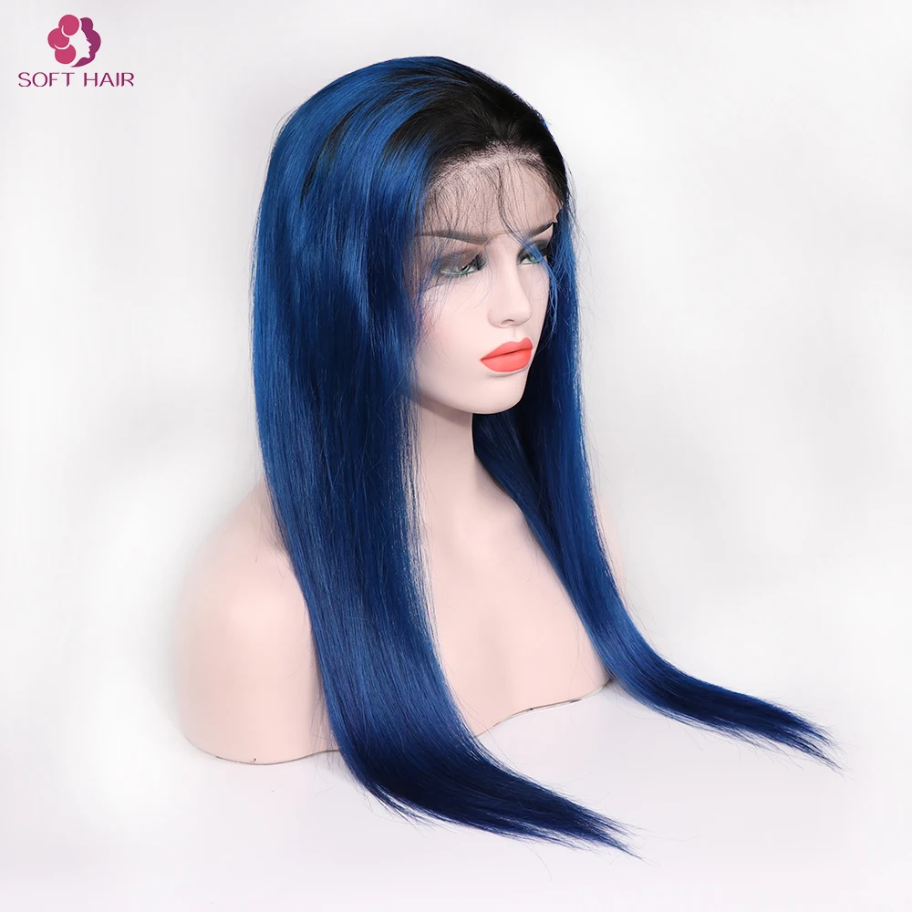 

China manufacturer 1b blue ombre color wholesale straight human hair bundles with frontal