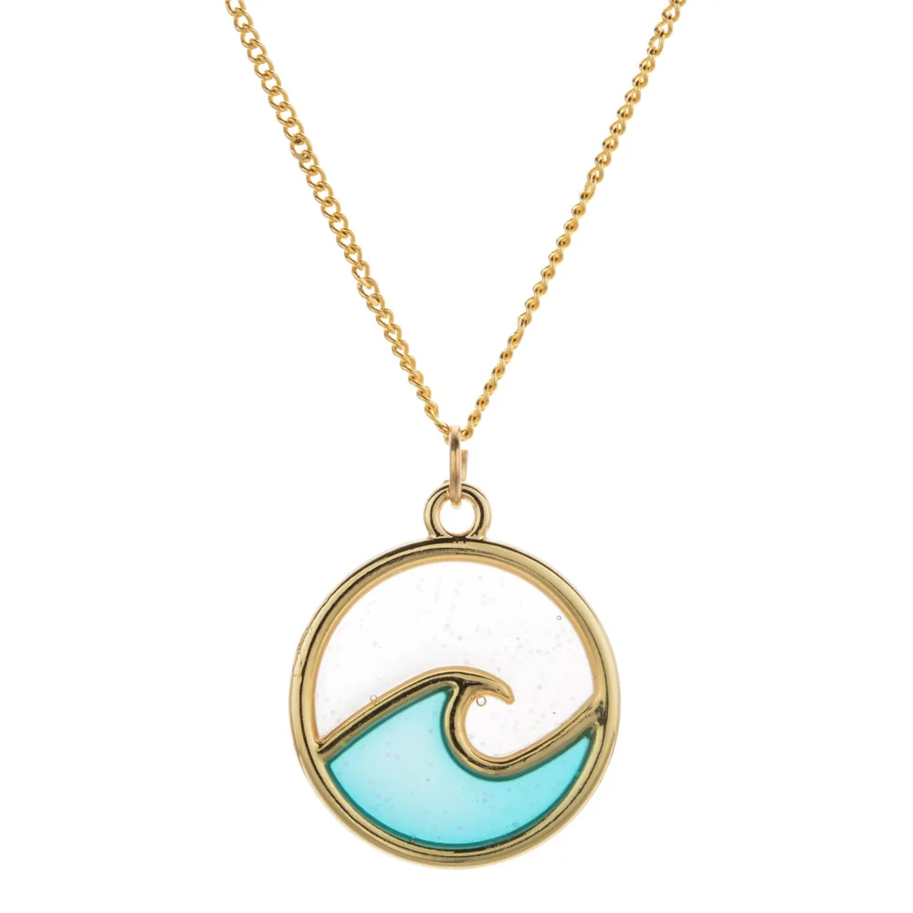 

SC Fashion Hot Clavicle Chain Necklace Oil Drop Gold Plated Necklace Matching Transparent Round Card Blue Wave Pendant Necklace