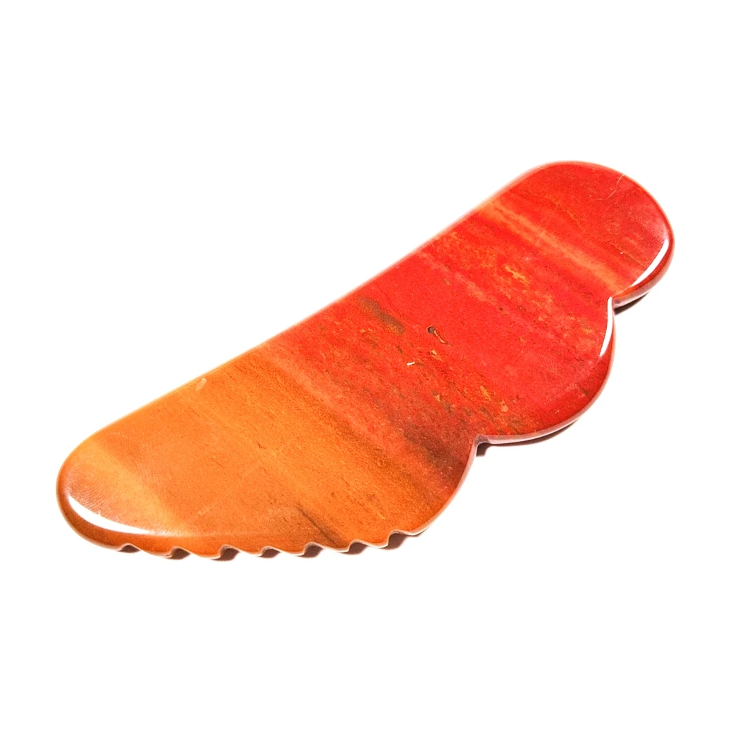 

Cheap price jagged Mookaite jasper Stone guasha board wing shape jagged stone for healthy body