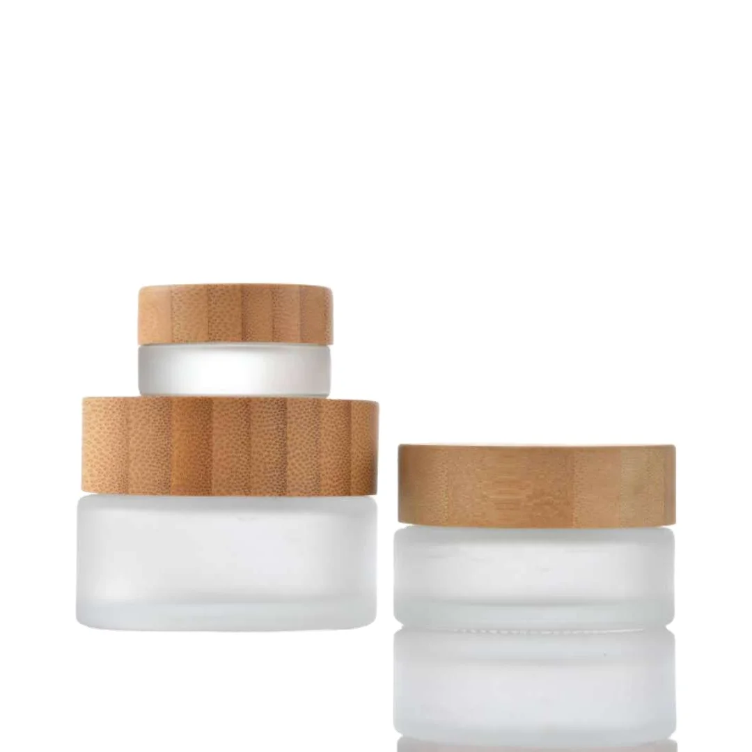 

5g 20g 30g 50g 100g Frosted Glass Cream Jar wholesale cosmetic jars skin care packaging jar With Bamboo Lid