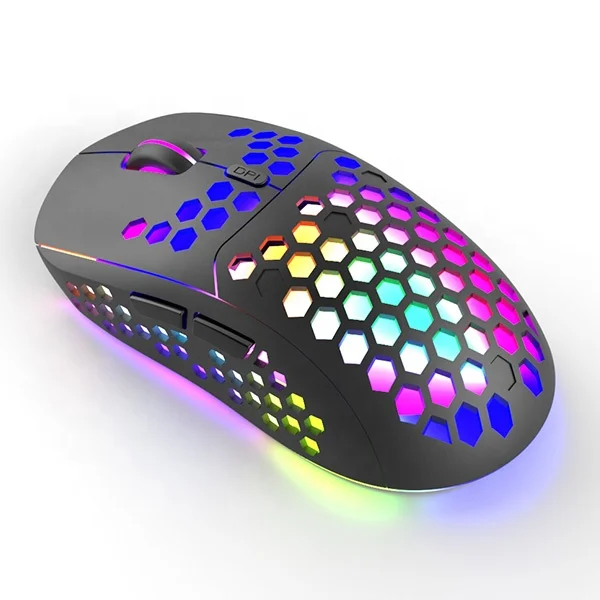 

Newest Comfortable Ergonomic Honeycomb RGB Lighting Portable Cordless USB Receiver 2.4G Wireless Mouse
