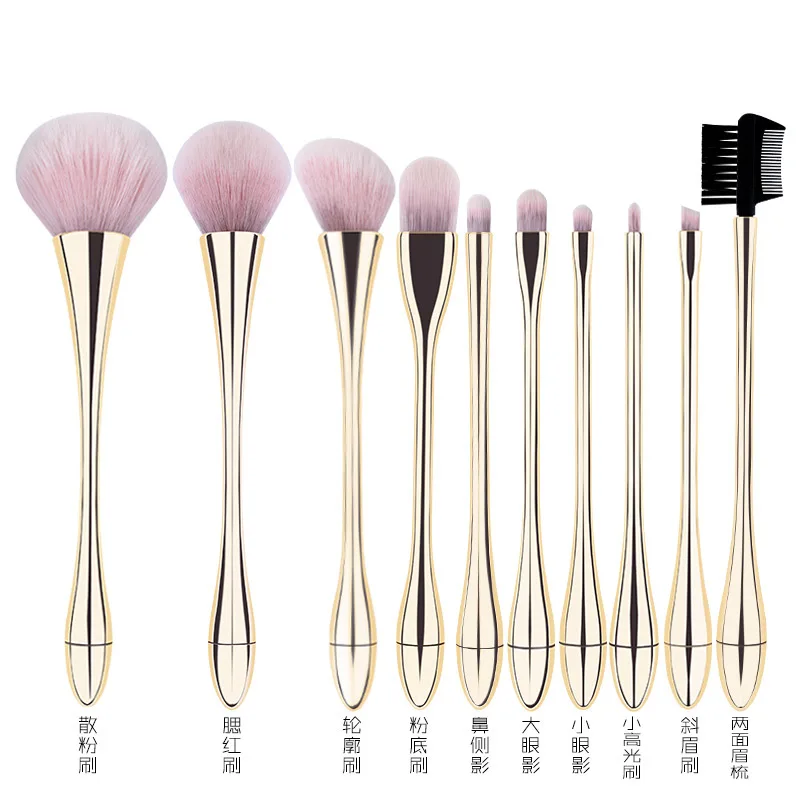 

new style private label 10pcs crystal colorful glitter makeup brushes, Gold